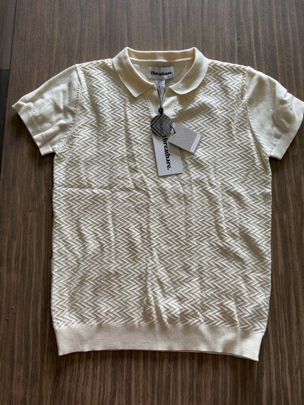 Cream Short-Sleeve Knit Polo